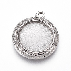 Non-Tarnish 304 Stainless Steel Pendant Cabochon Settings, Flat Round, Stainless Steel Color, Tray: 16mm, 25.5x22x3mm, Hole: 2mm(X-STAS-G214-07P)