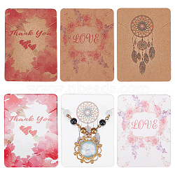 120Pcs 6 Styles Paper Necklace Display Cards, Rectangle with Woven Net/Web with Feather & Rose & Word Pattern, Mixed Color, 6.95~7x5x0.04~0.05cm, 20pcs/style(CDIS-NB0001-39)