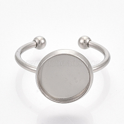 201 Stainless Steel Cuff Finger Rings Components, Pad Ring Base Settings, Flat Round, Stainless Steel Color, Tray: 10mm, Size 7, 17mm(X-STAS-T047-19A)