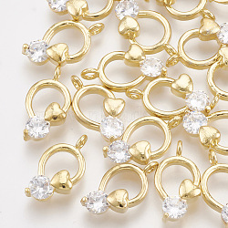 Brass Cubic Zirconia Charms, Ring, Clear, Real 18K Gold Plated, 14x7~7.5x3.5mm, Hole: 1.5mm(KK-T035-33)