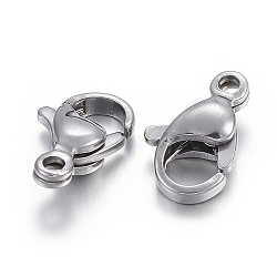 Non-Tarnish 304 Stainless Steel Lobster Claw Clasps, Parrot Trigger Clasps, Stainless Steel Color, 11x7x3.5mm, Hole: 1.4mm(X-STAS-F182-01P-E)