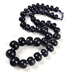 Synthetic Blue Goldstone Rondelle Graduated Beaded Necklaces for Women Men, 19.49 inch(49.5cm)(NJEW-K388-02A)