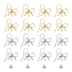 24Pcs 2 Color Brass Stud Earring Findings, with Vertical Loops, Bowknot, with 50Pcs Plastic Ear Nuts, Platinum & Golden, 16x15mm, Hole: 2mm, Pin: 0.6mm, 12Pcs/color(KK-FH0004-78)