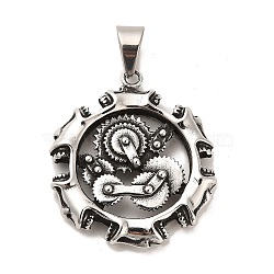 Tibetan Style 304 Stainless Steel Pendants, Flat Round with Toothed Gear, Antique Silver, 45x40x7mm, Hole: 10.5x7.5mm(STAS-M334-17AS)