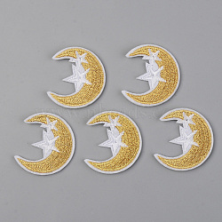 Computerized Embroidery Cloth Iron on/Sew on Patches, Appliques, Costume Accessories, Moon with Star, Gold, 38x34x1.5mm(X-DIY-S040-078)