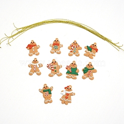 Christmas Theme Plastic Pendant Decorations, with Rope, Gingerbread Man, Sandy Brown, 40~41x26~30x3.2~3.5mm, Hole: 3mm, 10pcs/set(HJEW-WH0011-04)