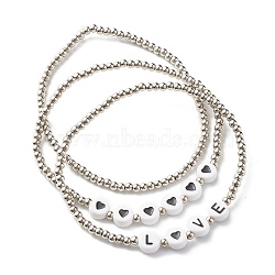 Love Heart Beads Stretch Bracelets Set for Teen Girl Women, CCB Plastic & Acrylic Beads Bracelets, Sienna, Inner Diameter: 2-1/4 inch(5.6cm), 3pcs/set(BJEW-JB06999)