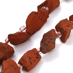 Natural Red Jasper Beads Strands, Raw Rough, Nuggets, with Seed Beads, 13~23x12~16x6~13mm, Hole: 1mm, about 11~13pcs/strand, 7.44''(18.9cm)~7.99''(20.3cm)(GG-CBA0B77-A22-03)
