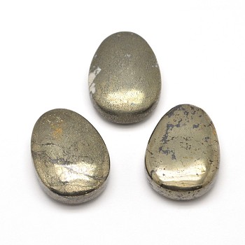 Teardrop Natural Pyrite Pendants, 30x22x10mm, Hole: 3mm