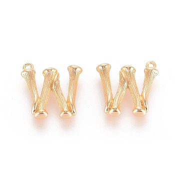 Brass Pendants, Letter, Real 18K Gold Plated, Letter.W, 17.5x18x4mm, Hole: 1mm