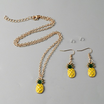 Alloy Enamel Pineapple Dangle Earrings & Pendant Necklace, Iron Jewelry for Women, Light Gold, 23mm, Pin: 0.6mm, 533mm