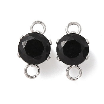 304 Stainless Steel Micro Pave Cubic Zirconia Connector Charms, Round, Black, 11x6x5mm, Hole: 1.5mm