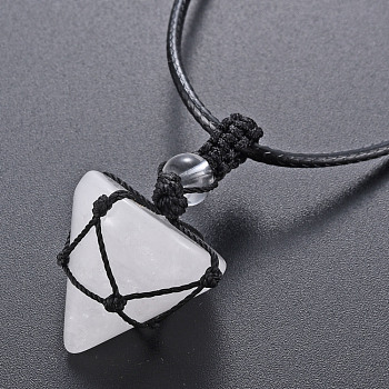 Natural Quartz Crystal Cone Pendant Necklace, Full Wrapped Gemstone Pendant Necklace for Girl Women, Black, 30.7~31.73 inch(78~80.6cm)