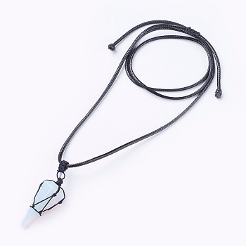 Opalite Cone Braided Pendant Necklace, Gemstone Wrapped Jewelry for Women, 31.18 inch~33 inch(79.2~84cm)