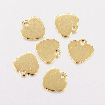 201 Stainless Steel Charms, Stamping Blank Tag, Heart, Golden, 9.5x9.5x1mm, Hole: 1mm