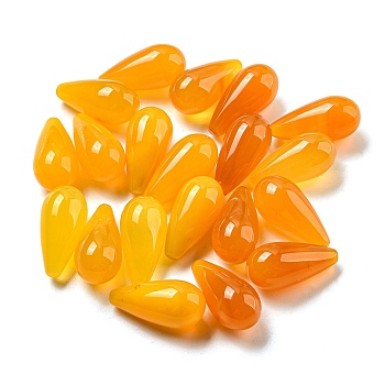 Natural Yellow Onyx Agate Beads, No Hole/Undrilled, Dyed & Heated, Teardrop, Dark Orange, 20x10mm