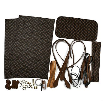 DIY Imitation Leather Sew on Women's Tote Bag Making Kit, including Fabric, Cord, Needle, Screwdriver, Thread, Zipper, Coconut Brown