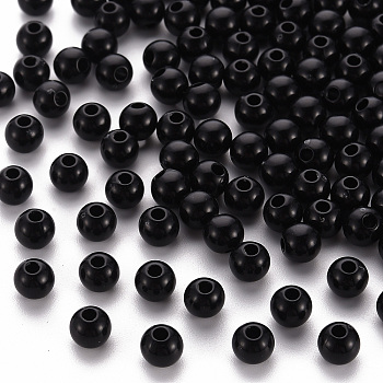 Opaque Acrylic Beads, Round, Black, 6x5mm, Hole: 1.8mm, about 440pcs/50g