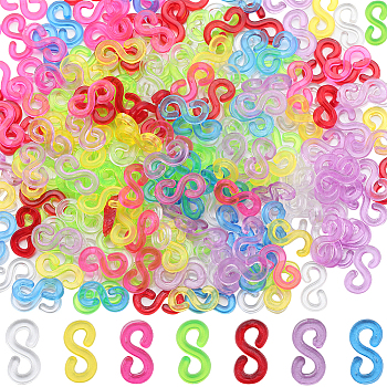 1400Pcs 7 Colors  Transparent Plastic S Hook Connectors, for Bracelet Making Clasps, Mixed Color, 11x5.5x1.5mm, Hole: 2mm, 200pcs/color