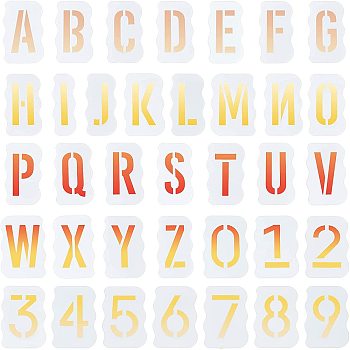 PET Drawing Painting Stencils, For DIY Scrapbooking, Number 0~9 and Alphabet, White, 14.5x9.8x0.2cm