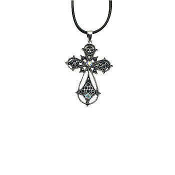 Cross Zinc Alloy Pendant Necklace, with Rhinestone, Jet, 19.69 inch(50cm)