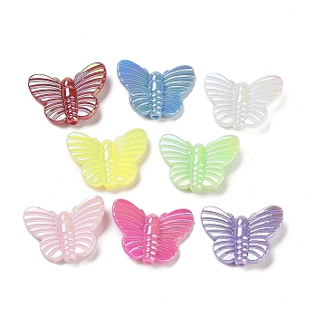 UV Plating Rainbow Iridescent Acrylic Beads, Butterfly, Mixed Color, 20.5x27x6mm, Hole: 2mm