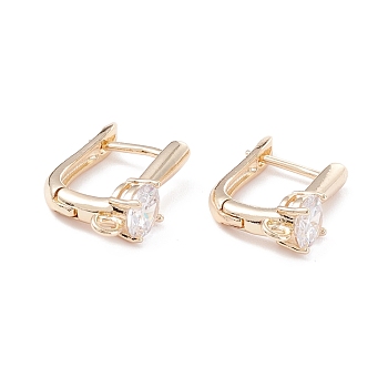 Rack Plating Brass Micro Pave Cubic Zirconia Hoop Earring Findings with Latch Back Closure, with Horizontal Loop, Long-Lasting Plated, Real 14K Gold Plated, 19.5x14x3mm, Hole: 1.5mm, Pin: 1mm
