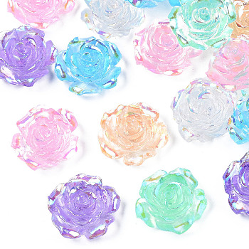 Transparent Resin Cabochons, AB Color Plated, Rose Flower, Mixed Color, 19x18.5x8mm