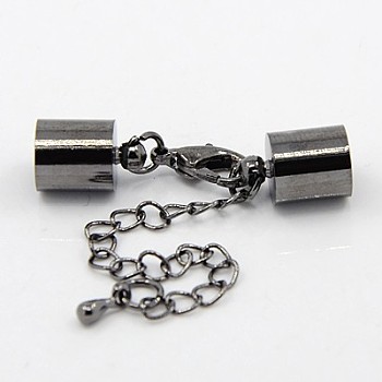 Iron Chain Extender, with Lobster Claw Clasps and Brass Cord Ends, Gunmetal, 36mm, Cord End: 10x6mm, hole: 5mm