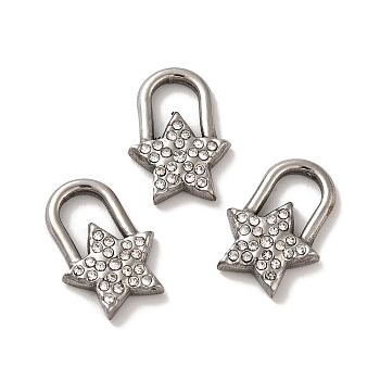 304 Stainless Steel Pendants, with Crystal Rhinestone, Star Charms, Stainless Steel Color, 15x11x2.5mm, Hole: 3.5x5mm