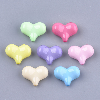 Opaque Solid Color Acrylic Beads, Heart, Mixed Color, 17x22x9mm, Hole: 1.5mm