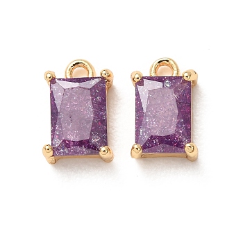 Brass Pave Cubic Zirconia Charms, Rectangle Charms, Rack Plating, Long-Lasting Plated, Cadmium Free & Lead Free, Real 18K Gold Plated, Purple, 10x6.5x3.5mm, Hole: 1.2mm