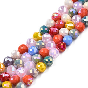 Electroplate Glass Beads Strands, AB Color Plated, Faceted, Teardrop, Mixed Color, 8x7.5mm, Hole: 1.2mm, about 69~70Pcs/strand, 21.06~21.46 inch(53.5~54.5mm)