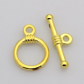 Tibetan Style Alloy Toggle Clasps, Lead Free and Cadmium Free, Golden, Ring: 11mm wide, 16mm long, Bar: 19mm long, hole: 1.5mm