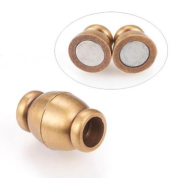 Brass Magnetic Clasps with Loops, Oval, Brushed Antique Bronze, 18x12mm, Hole: 6mm