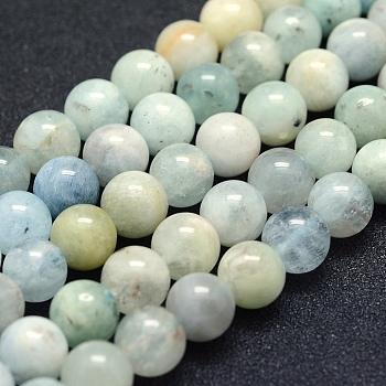 Natural Aquamarine Beads Strands, Grade AB-, Round, 8mm, Hole: 1mm, about 49pcs/strand, 15.5 inch(39.5cm)
