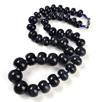 Synthetic Blue Goldstone Rondelle Graduated Beaded Necklaces for Women Men, 19.49 inch(49.5cm)