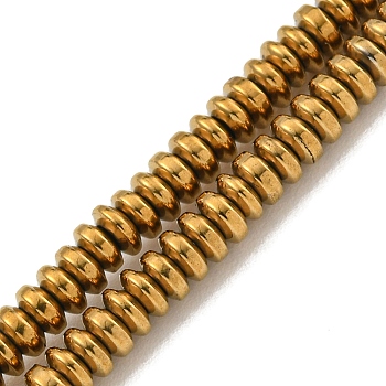 Electroplated Synthetic Non-Magnetic Hematite Beads Strands, Disc, Golden Plated, 3.3x1.5~1.8mm, Hole: 0.8mm, about 280pcs/strand, 15.87 inch(40.3cm)