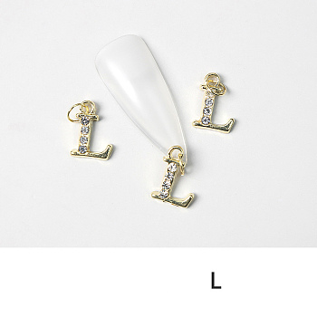 Alloy Rhinestone Cabochons, Nail Art Decoration Accessories, with Jump Ring, Letter, Golden, Letter.L, 11~14x5~12mm