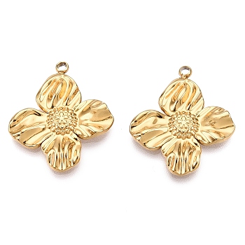 PVD Vacuum Plating 201 Stainless Steel Pendants, Flower Charm, Real 18K Gold Plated, 21x18x2.5mm, Hole: 1.6mm