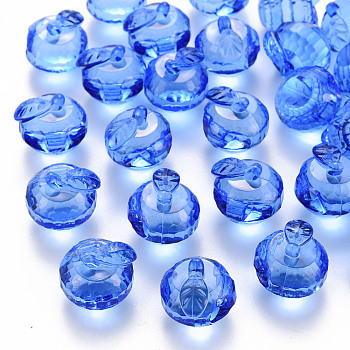 Transparent Acrylic Pendants, Faceted, 3D Apple, Blue, 17.5x19x18mm, Hole: 2mm, about 173pcs/500g