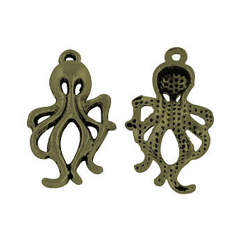 Tibetan Style Alloy Octopus Pendants, Cadmium Free & Nickel Free & Lead Free, Antique Bronze, 30.5x17x4.5mm, Hole: 2mm