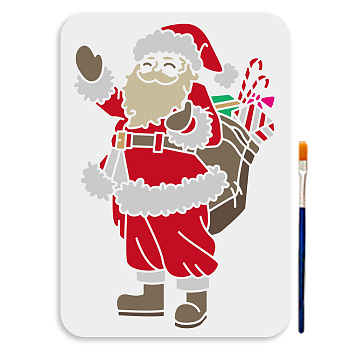 1Pc Christmas PET Hollow Out Drawing Painting Stencils, for DIY Scrapbook, Photo Album, with 1Pc Art Paint Brushes, Santa Claus, 297x210mm