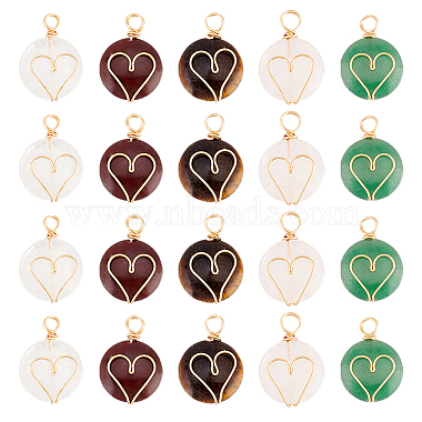 Real 18K Gold Plated Flat Round Mixed Stone Pendants