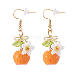 304 Stainless Steel Dangle Earrings, with Resin & Acrylic & Shell Pearl, Golden, Orange, 45x28mm(EJEW-TAC00031-03)