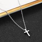 Non-Tarnish 304 Stainless Steel Pendant Necklaces, with Cable Chains, Cross, Stainless Steel Color, 17.7 inch(45cm), Pendant: 15x8x3mm(X-NJEW-E141-42P)