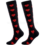 Nylon Wire Long Socks for Women, Heart Pattern, Black, 550x94x2mm(AJEW-WH20054-034)