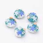 Ocean Style Handmade Lampwork Beads, Flat Round with Starfish, Light Sea Green, 20x10mm, Hole: 2mm(X-LAMP-J071-02)