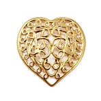 Brass Filigree Joiners, Long-Lasting Plated, Heart, Golden, 21.5x21x1.5mm(FIND-TAC0002-036G)