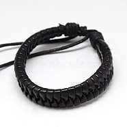 Trendy Unisex Casual Style Imitation Leather and Leather Bracelets, with Waxed Cord, Black, 58mm(BJEW-L302-01)